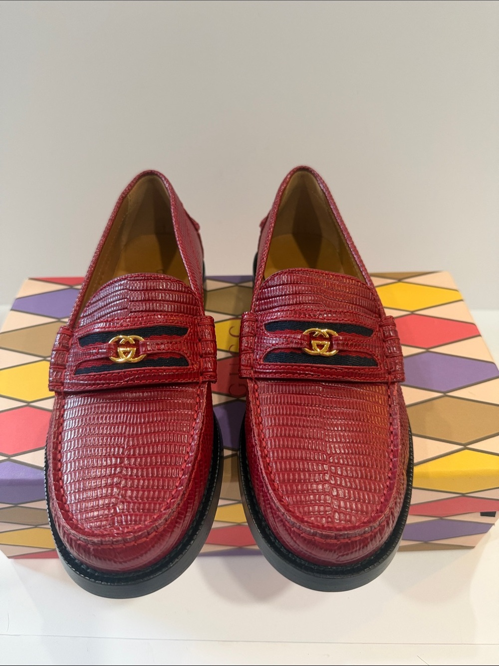 Gucci moccasin women’s   Red Leather Slip-On Loafers
